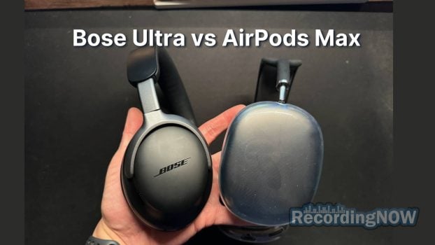 Holding Bose QuietComfort Ultra vs Apple AirPods Max side by side in hand