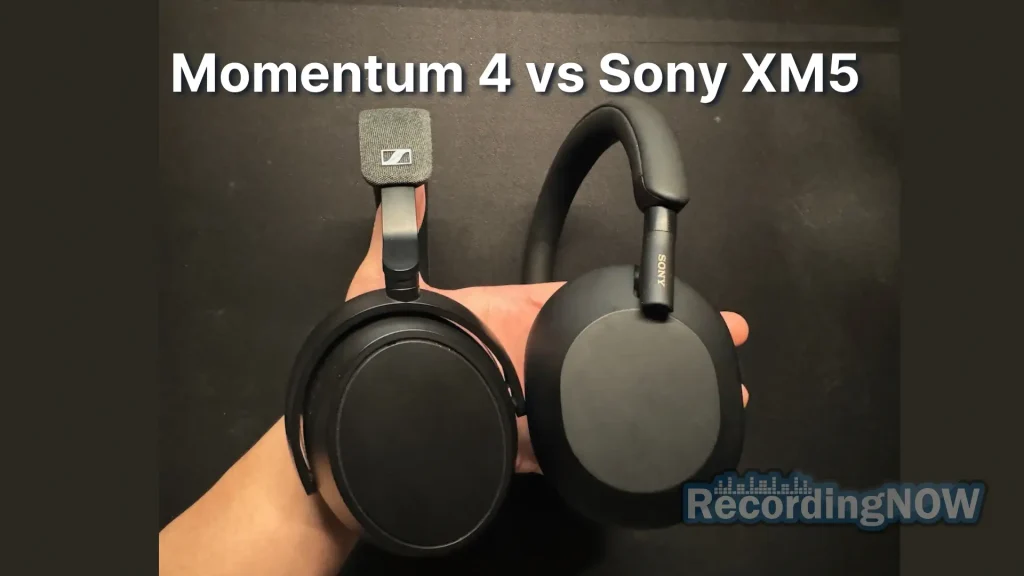 Holding Sennheiser Momentum 4 vs Sony WH-1000XM5 headphones side by side