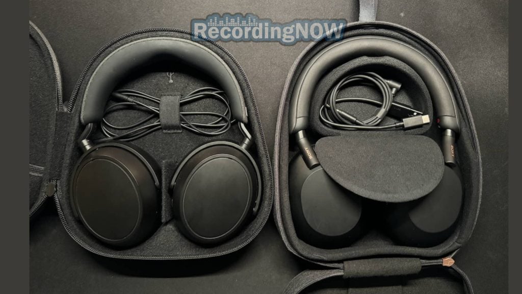Sennheiser Momentum 4 vs Sony WH-1000XM5 hard shell cases side by side