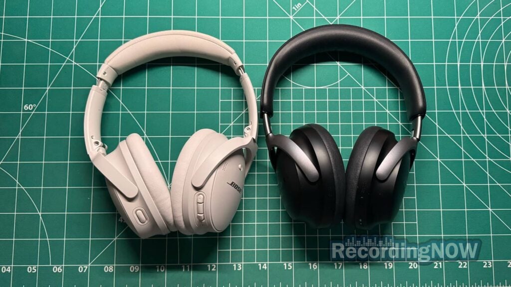 Bose QuietComfort 45 vs Ultra headphones side by side on desk