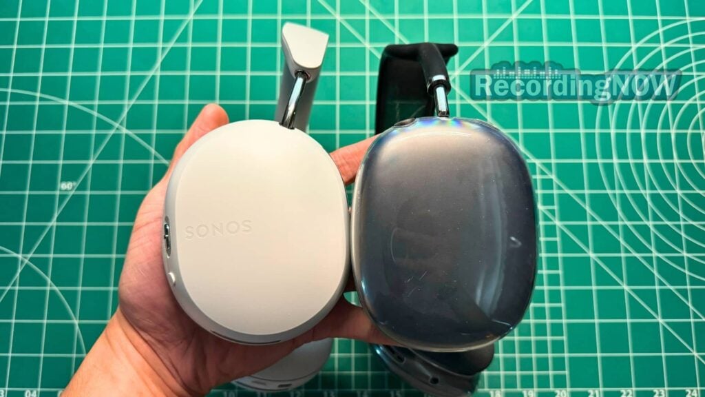 Holding Sonos Ace vs Apple AirPods Max headphones side by side in hand