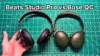 Holding Beats Studio Pro vs Bose QuietComfort side by side in hand