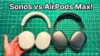 Holding Sonos Ace vs Apple AirPods Max side by side in hand