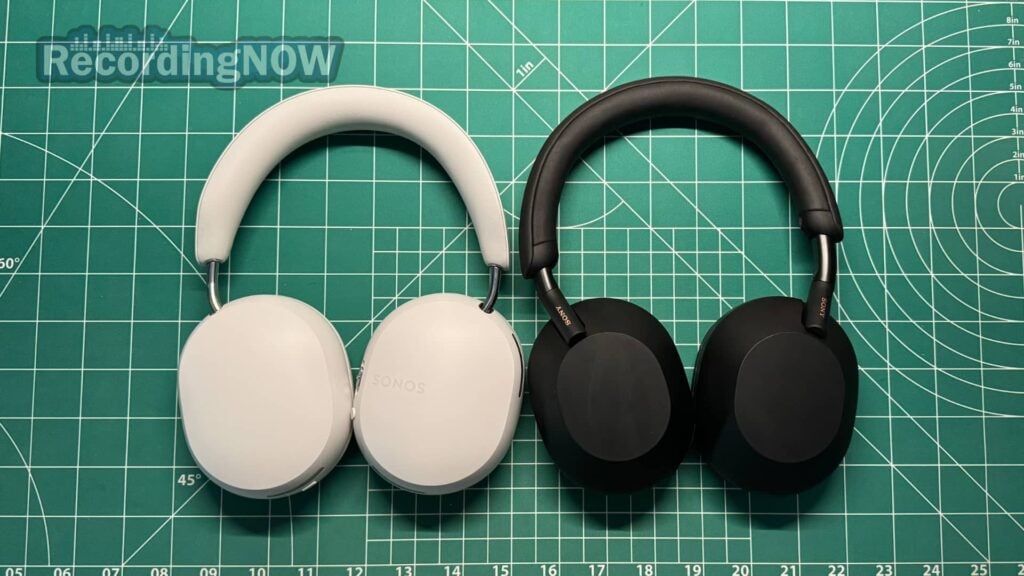 Sony XM5 vs Sonos Ace side by side laid flat on desk