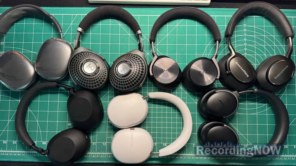 airpods max, focal bathys, bang & olufsen h95, bowers & wilkins px8, sony wh-1000xm6, sonos ace, and Bose QuietComfort Ultra on desk