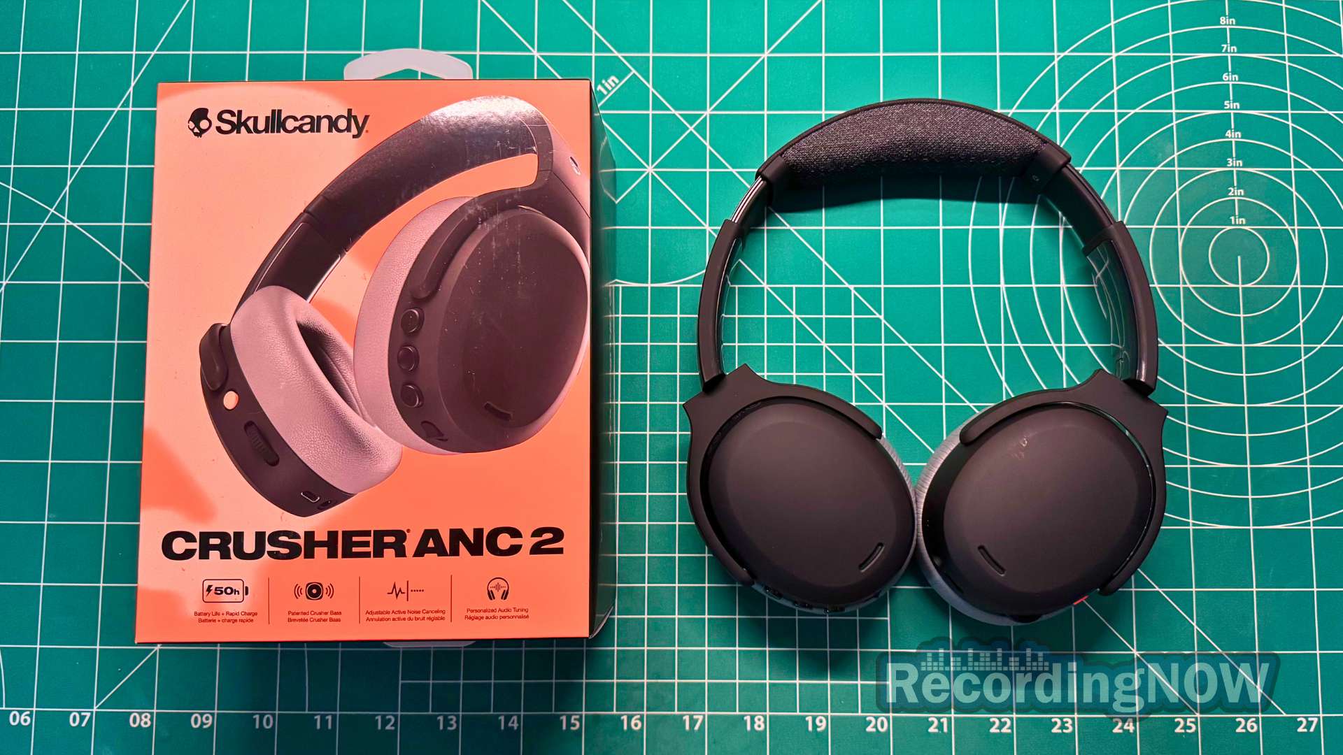 Skullcandy Crusher ANC 2 headphones in black next to original box packaging