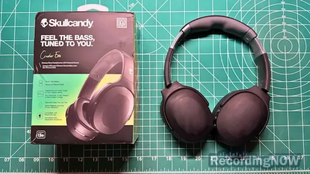 Skullcandy Crusher Evo headphones next to original box packaging