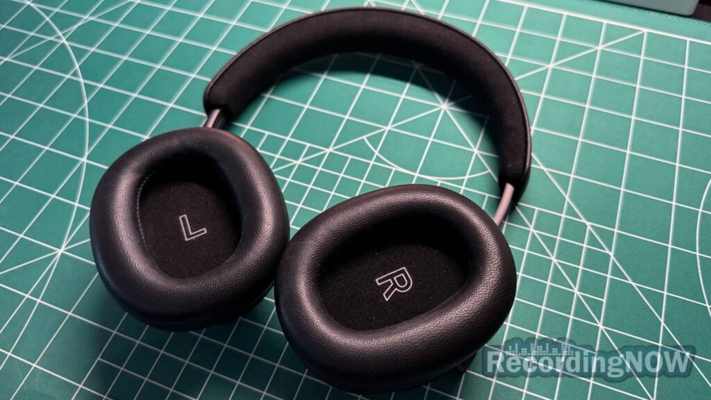 Inside of earcups and lambskin leather earpad cushions of Bang & Olufsen Beoplay H95