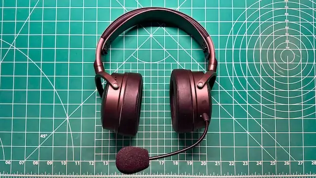Audeze Maxwell gaming headphones with mic attachment on desk