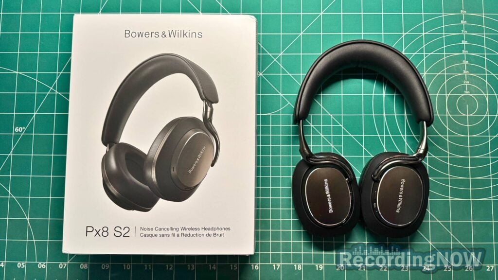Bowers and Wilkins Px8 S2 headphones next to original box and packaging