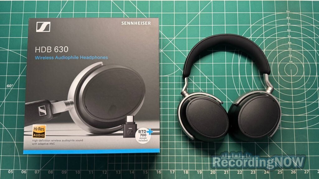 Sennheiser HDB 630 wireless noise cancelling headphones next to original box packaging