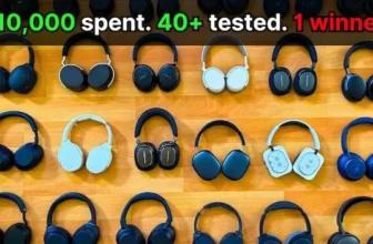 many wireless noise cancelling over-ear headphones spread out along floor