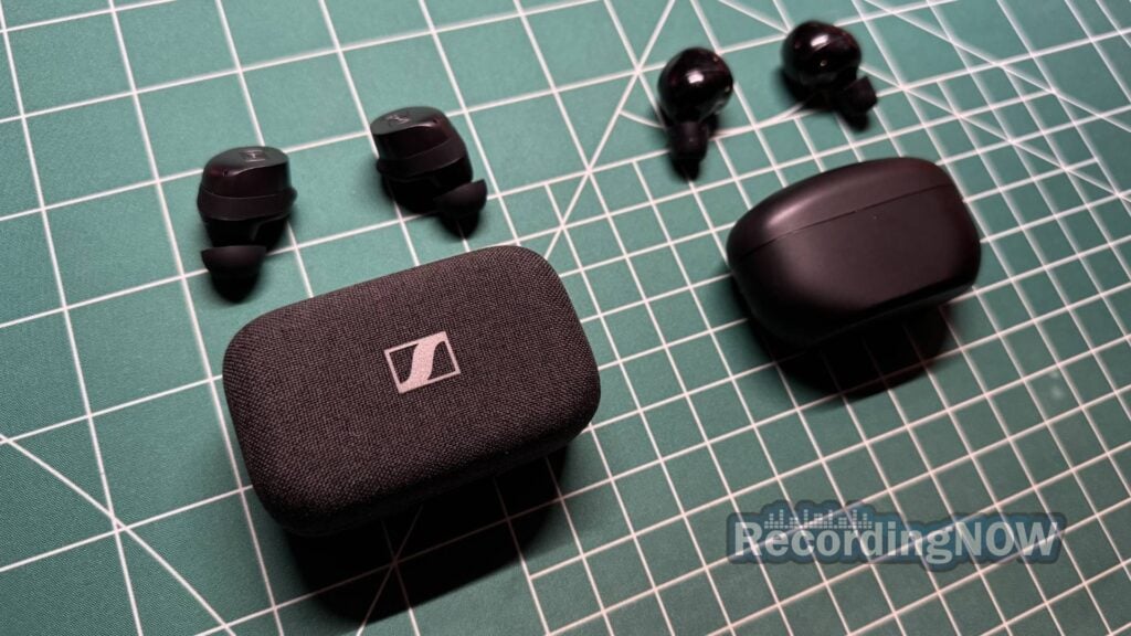 Sennheiser MTW4 and Sony WF1000 XM5 Earbuds on desk