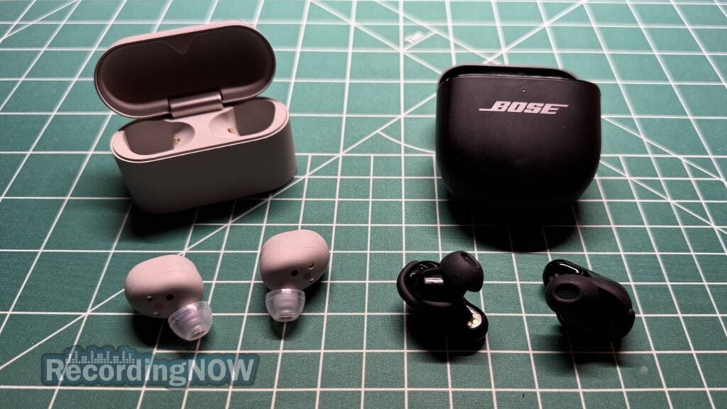 Sony WF-1000XM6 earbuds next to Bose QuietComfort Ultra Earbuds 2nd Generation