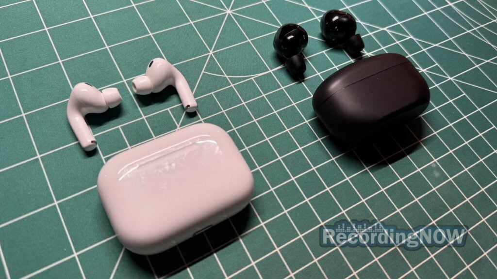 Apple AirPods Pro 3rd Generation and Sony WF1000 XM5 Earbuds on desk