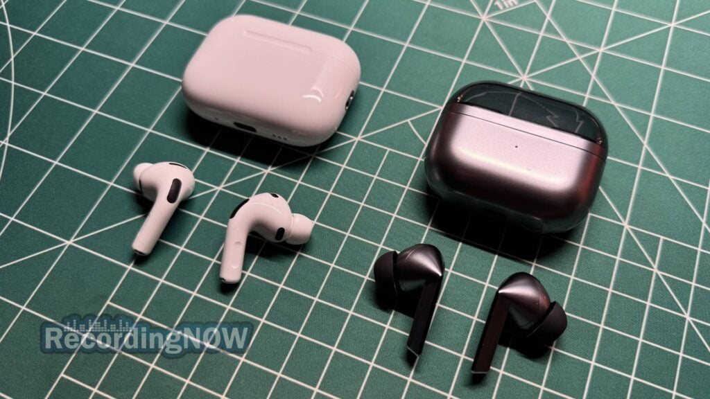 Apple AirPods Pro 3rd Generation and Samsung Galaxy Buds Pro 3 on desk