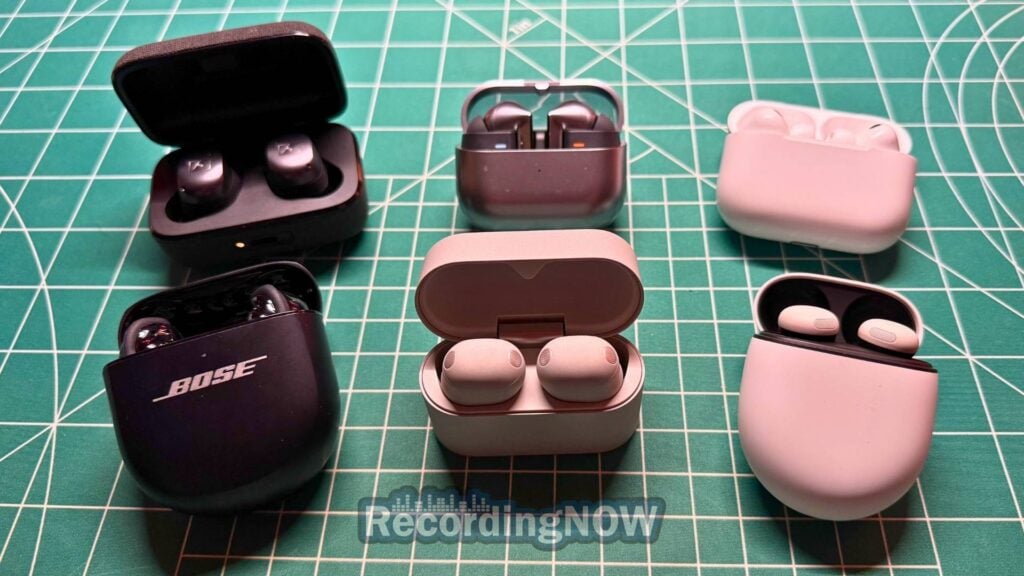 Sennheiser Momentum True Wireless 4, Samsung Galaxy Buds 3 Pro, AirPods Pro 3, Bose QuietComfort Ultra Earbuds 2nd Gen, Sony WF-1000XM6, and Google Pixel Buds Pro 2