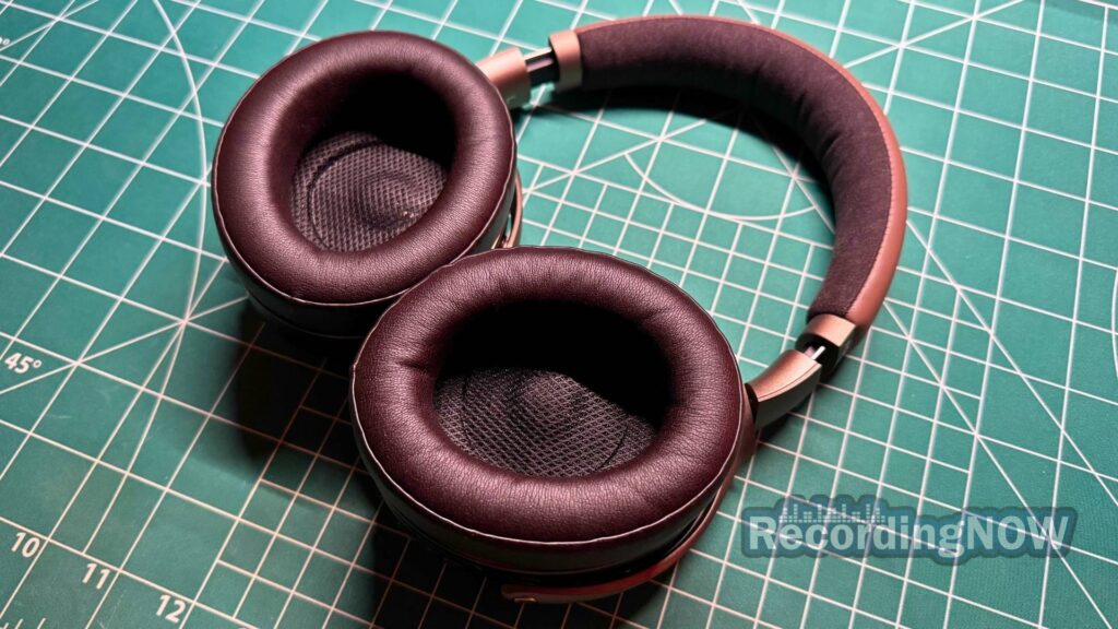 Close up of Focal Bathys MG leather earpad cushions and headband