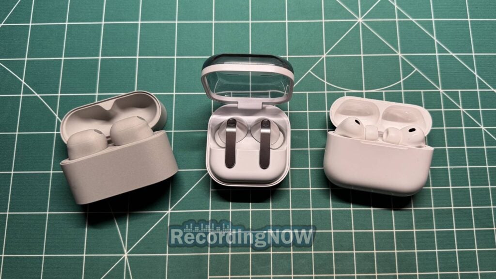 Sony WF-1000XM6, Samsung Galaxy Buds 4 Pro, and AirPods Pro 3 side by side comparison