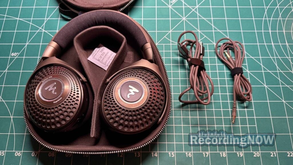 Focal Bathys MG inside included premium hardshell case with stereo 3.5mm and USB-C cables