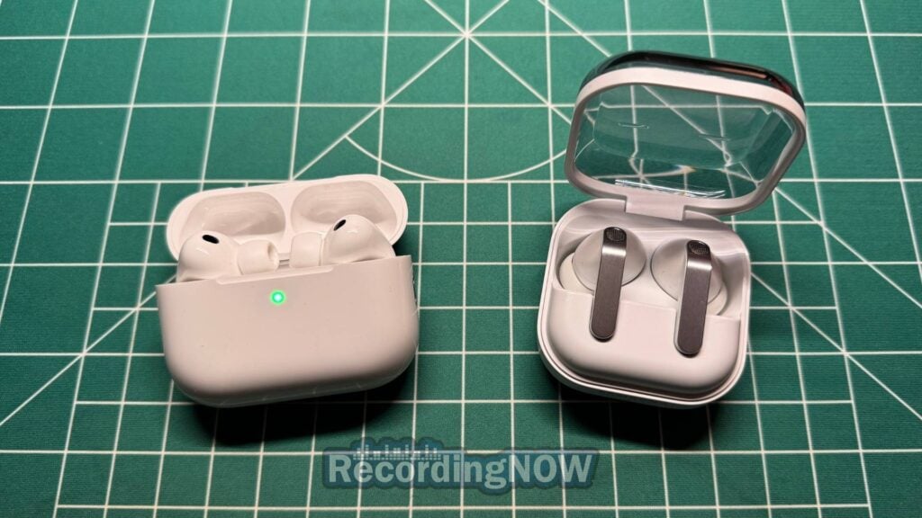 Apple AirPods Pro 3rd Generation and Samsung Galaxy Buds 4 Pro charging cases compared