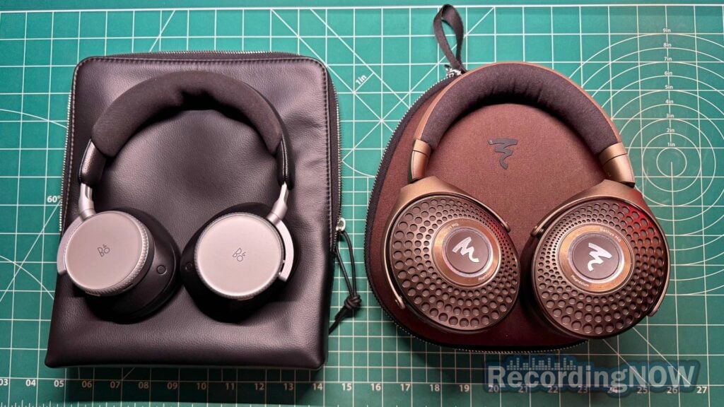 Bang & Olufsen Beoplay H100 with case next to Focal Bathys MG  case