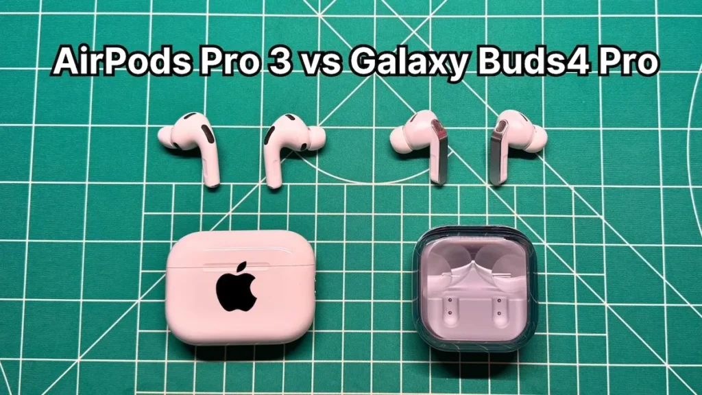 Apple AirPods Pro 3 vs Samsung Galaxy Buds 4 Pro earbuds side by side comparison