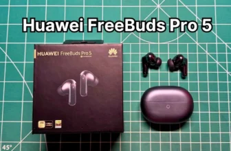 Huawei FreeBuds Pro 5 wireless earbuds and charging case next to box