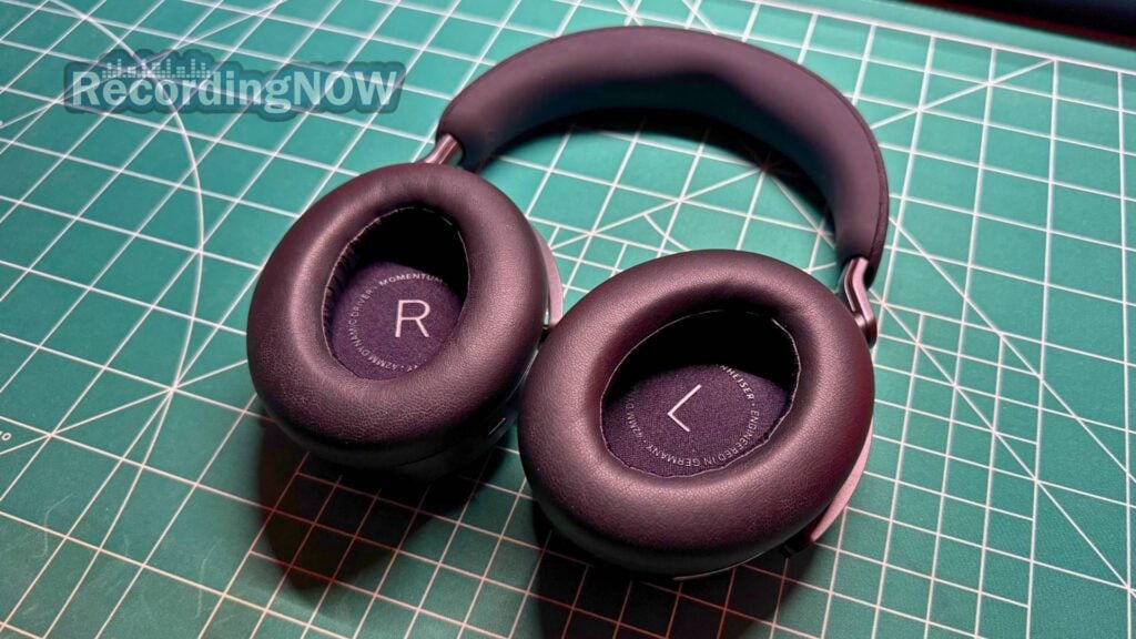 Close up of Sennheiser Momentum 5 Protein Leather earpad cushions and headband