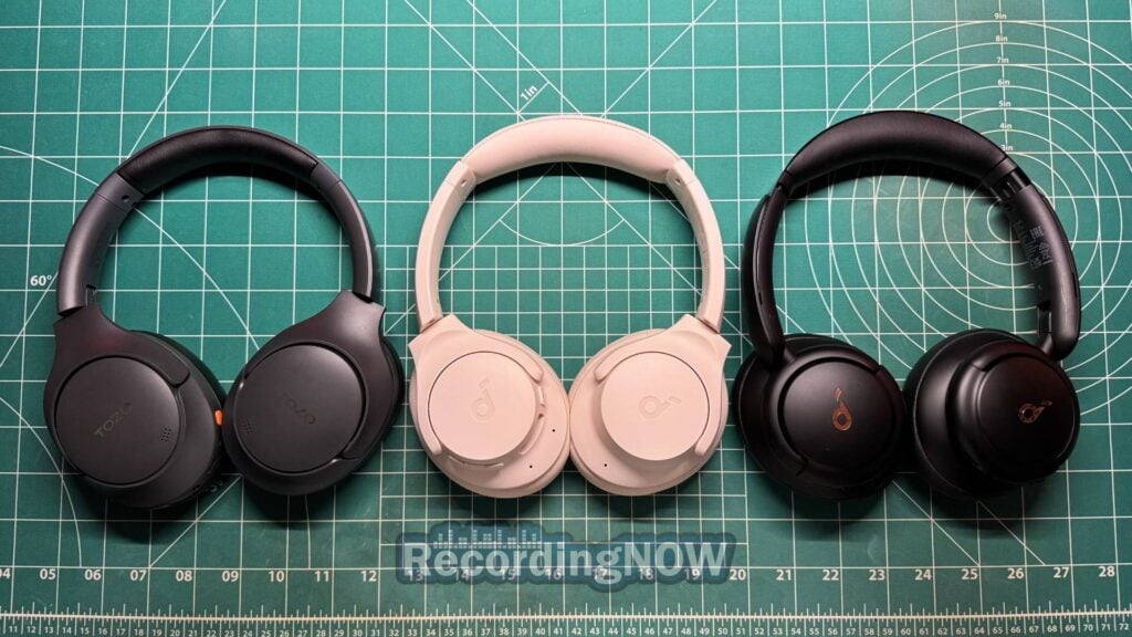 TOZO HT3, Soundcore Q20i, and Anker Soundcore Q30 headphones side by side comparison