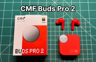 CMF Buds Pro 2 wireless noise cancelling earbuds in orange next to original box packaging and charging case