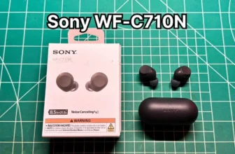 Sony WF-C710N wireless noise cancelling earbuds next to original box packaging