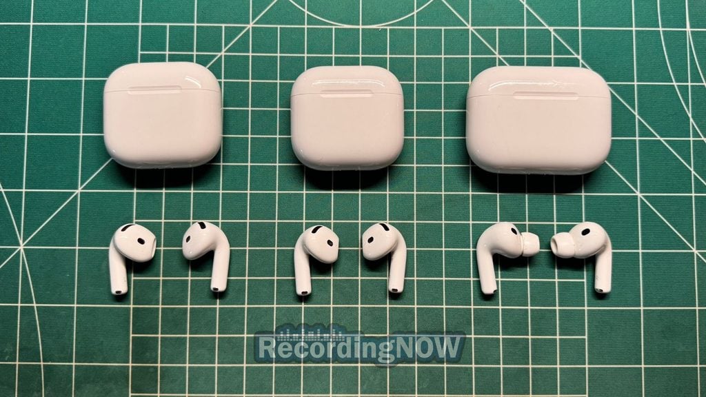 Apple AirPods 5, AirPods 4 ANC, and AirPods Pro 3 side by side comparison