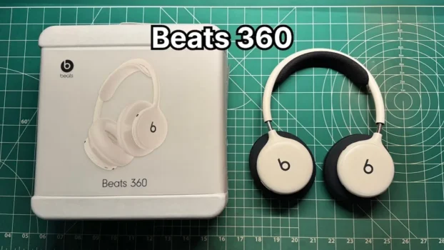 Beats 360 Headphones in Cloud next to original box packaging