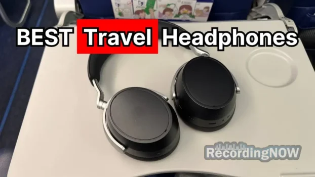Wireless Over-Ear Noise Cancelling Headphones on airplane tray