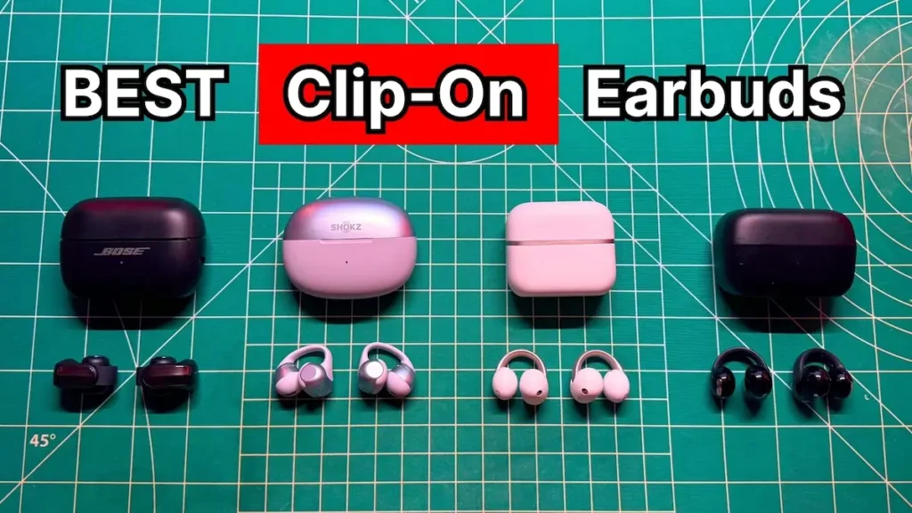 Bose Ultra Open Earbuds 2nd Gen, SHOKZ OpenDots 2, Anker Soundcore AeroClip 2, and Soundcore C50i open ear clip on earbuds