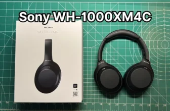 Sony WH-1000XM4C 2nd Gen wireless noise cancelling headphones next to original box packaging