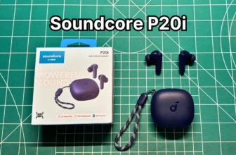 Anker Soundcore P20i wireless earbuds next to original box packaging